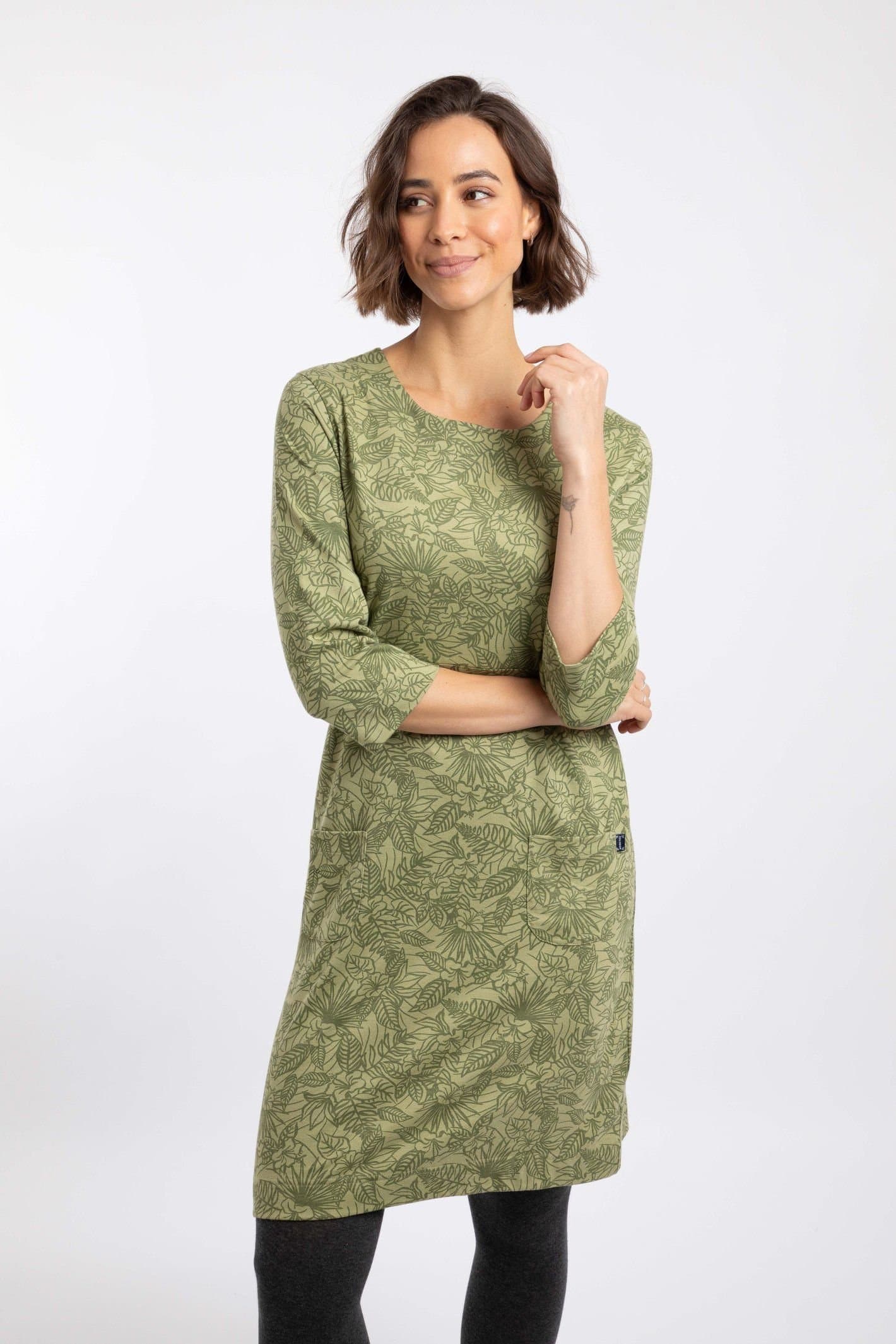 Weird Fish Weird Fish Women's Moondust Printed Jersey Dress in Pale Green