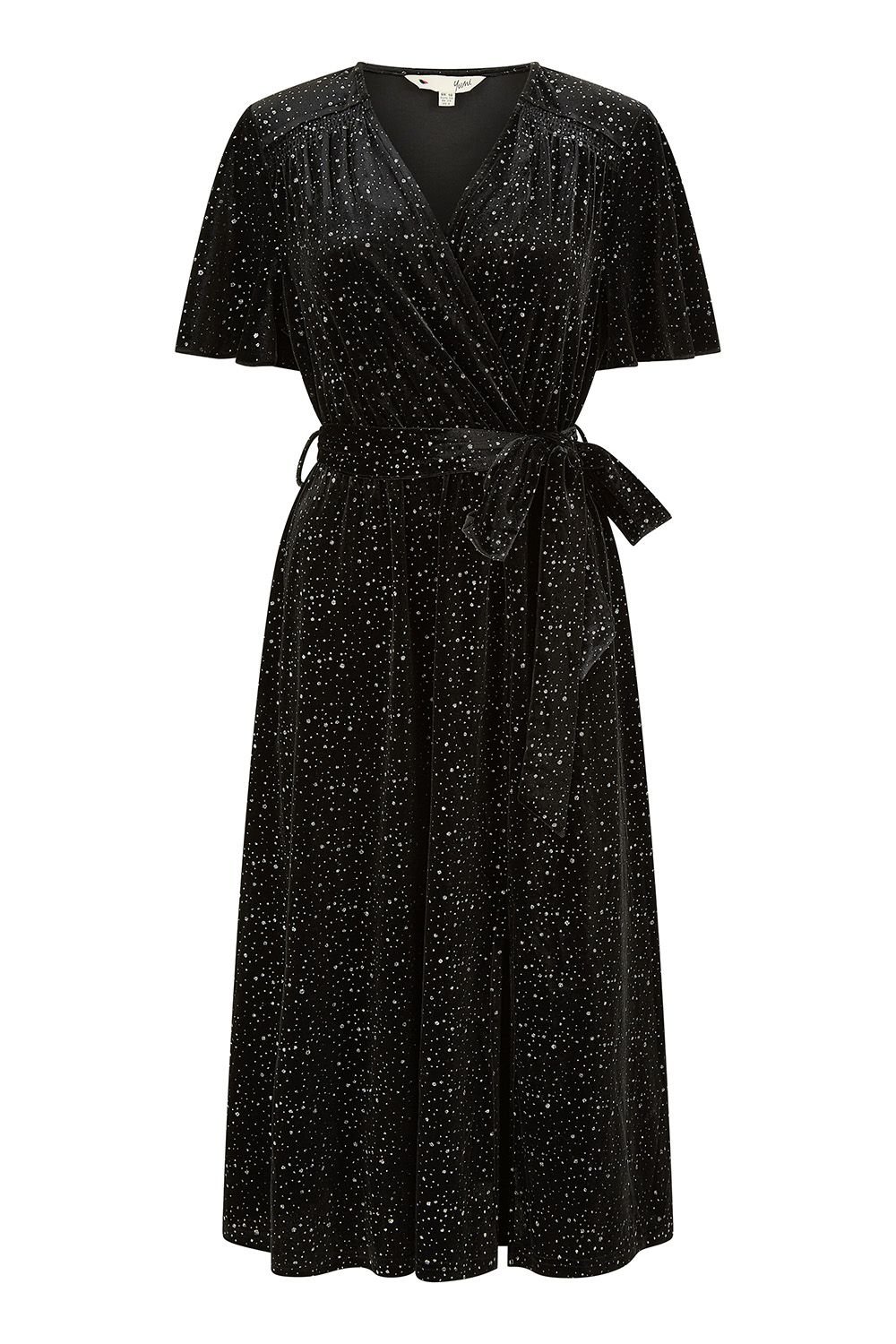 Yumi Yumi Women's Black Velvet Sparkle Wrap Midi Dress - 2