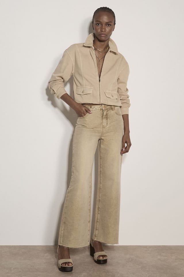 Apricot Apricot Women's Herringbone Cotton Bomber Jacket in Beige - 2