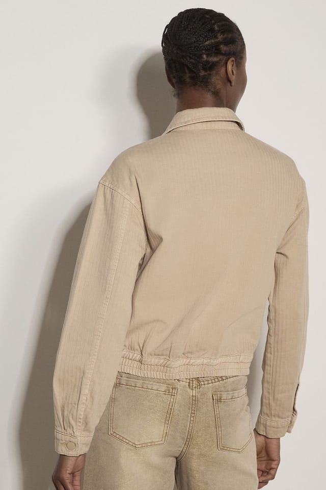 Apricot Apricot Women's Herringbone Cotton Bomber Jacket in Beige - 3