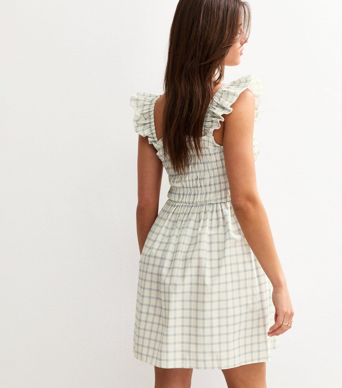 New Look Women's Blue Gingham Print Shirred Frill Strap Mini Dress New Look - 4
