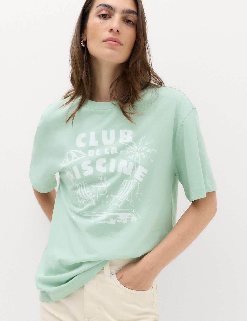 Marks & Spencer M&S Pure Cotton Graphic Oversized T-Shirt Mint