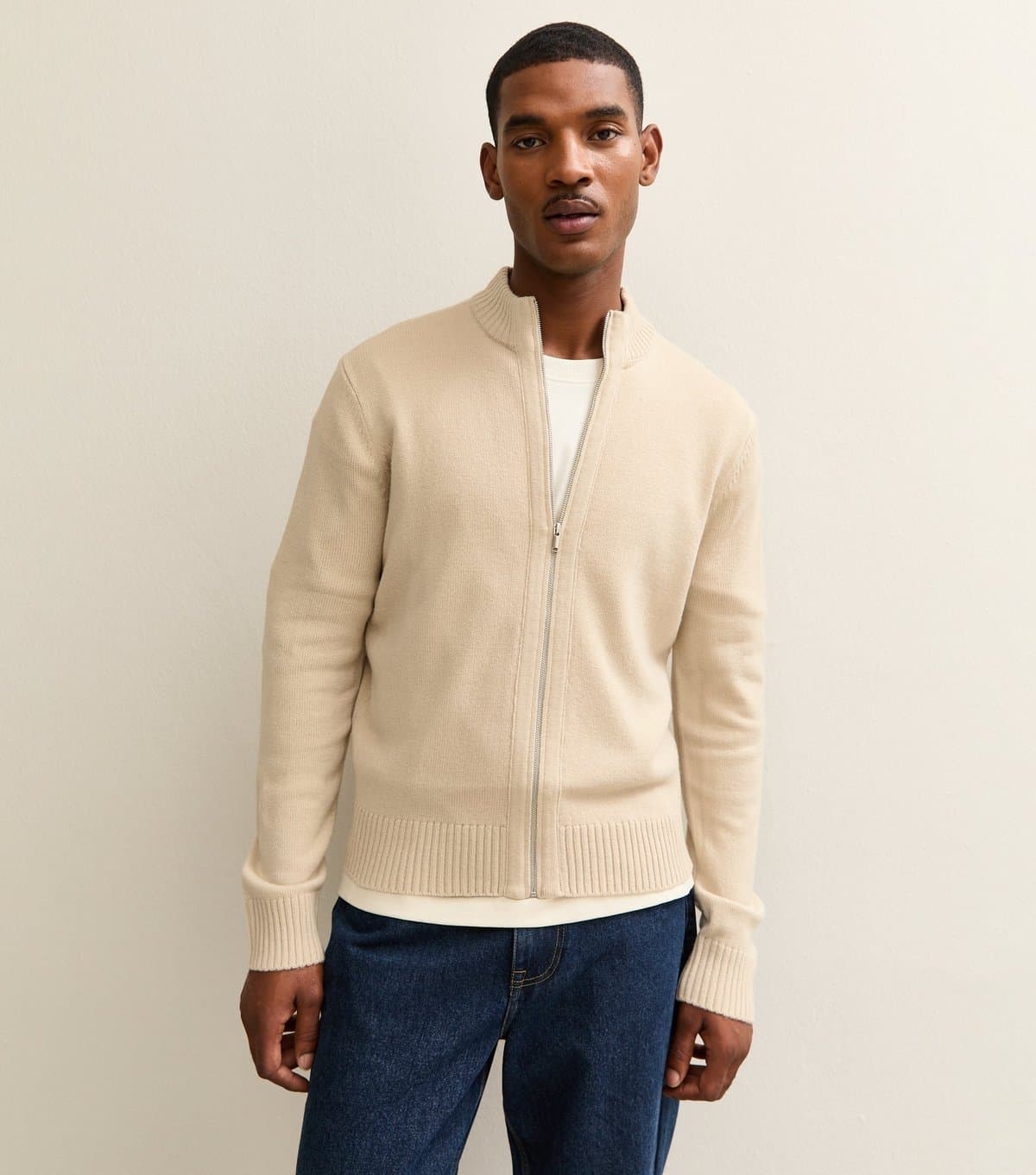 New Look Men's Stone Regular Zip Up Jumper New Look