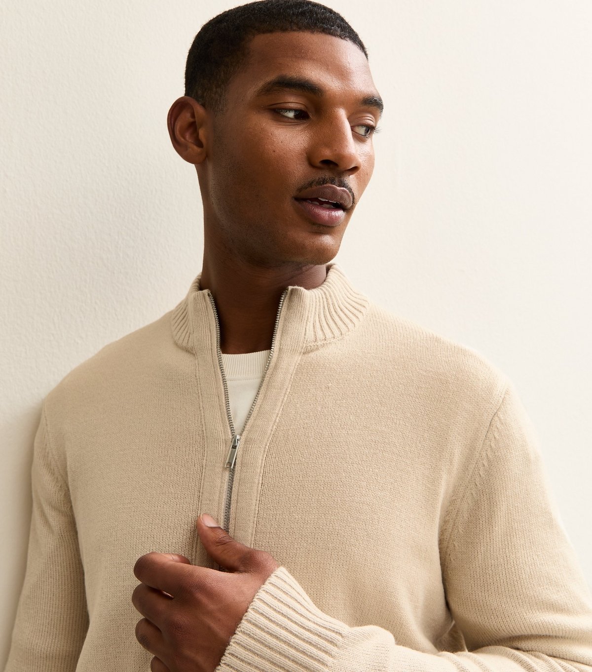 New Look Men's Stone Regular Zip Up Jumper New Look - 2