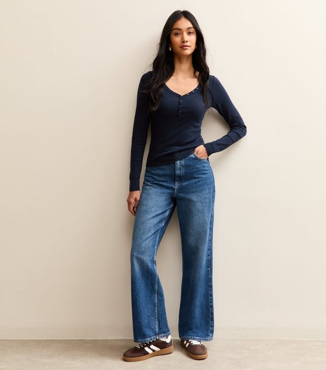 New Look Women's Navy Long Sleeve Henley Top New Look - 3