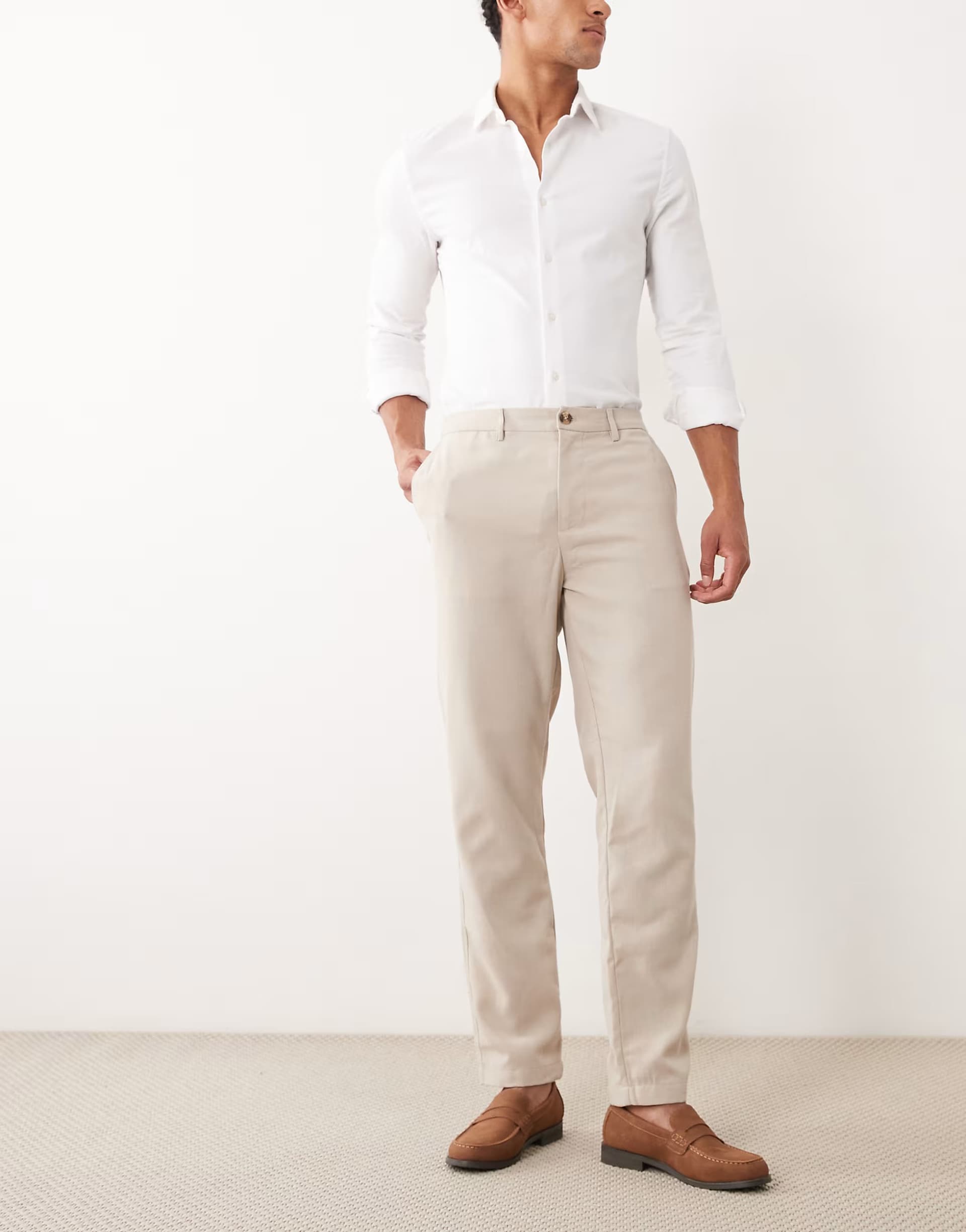 ASOS New Look linen look tapered trousers in stone