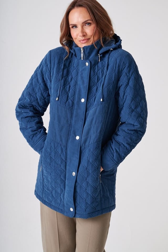 Anna Rose Anna Rose Women's Hooded Quilted Coat in Dark Blue - 2