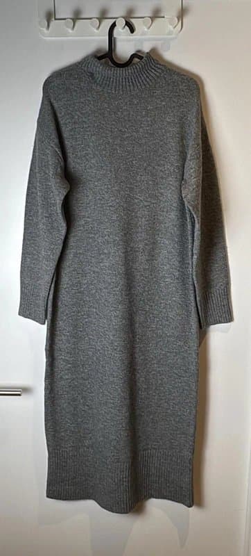 New Look New look – knitted high neck long dress – size s – grey