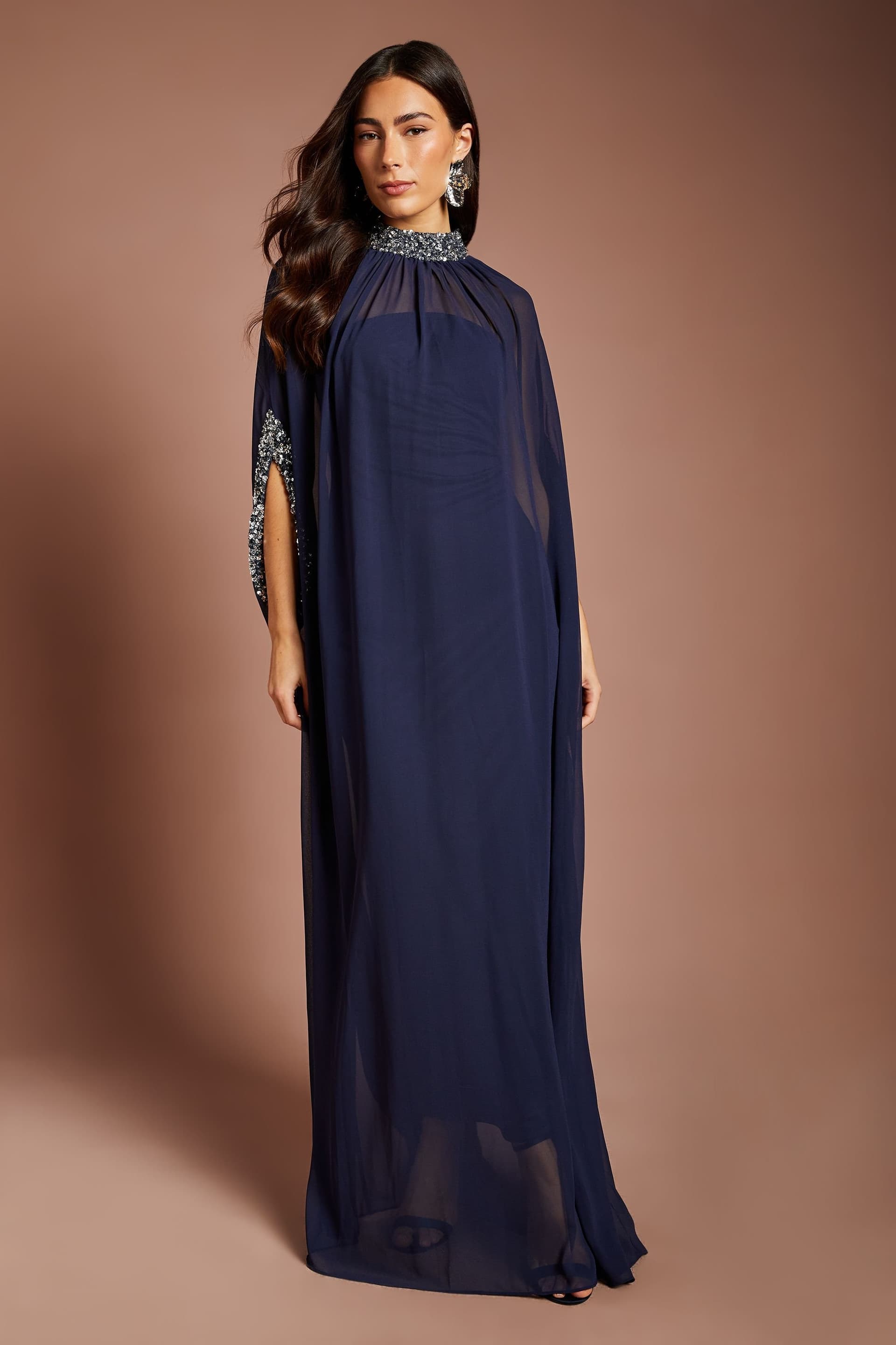Coast Coast Women's Muse Chiffon Cape Dress in Navy