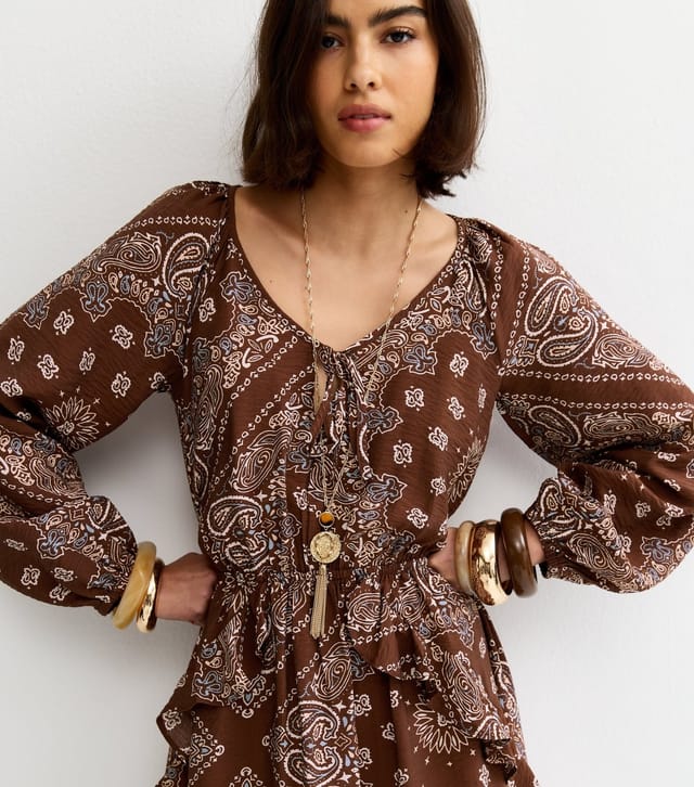 New Look Women's Brown Bandana Print Ruffle Hem Midi Dress New Look - 3
