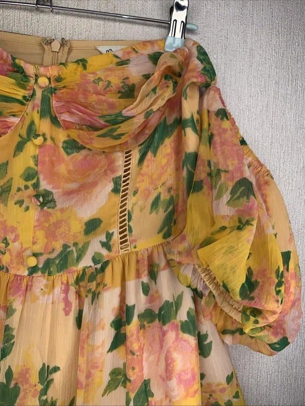 Miss Selfridge miss selfridge orange floral dress chiffon off the shoulder rara short size 12