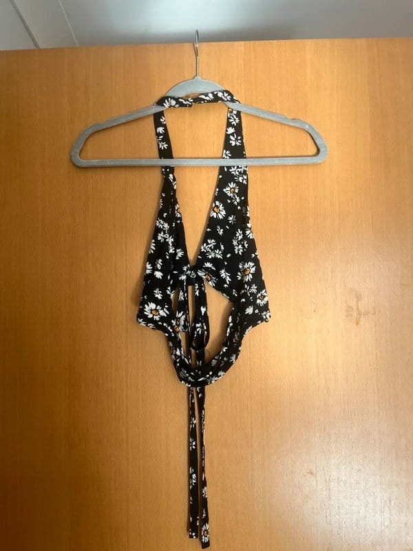 Bershka Black daisy halter top - 1