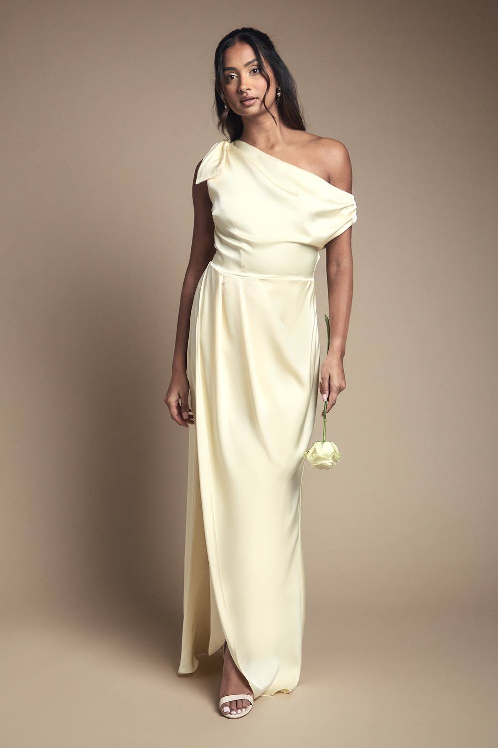 Coast Coast Women's Fallen Shoulder Bow Detail Bridesmaid Maxi Dress in Lemon - 2