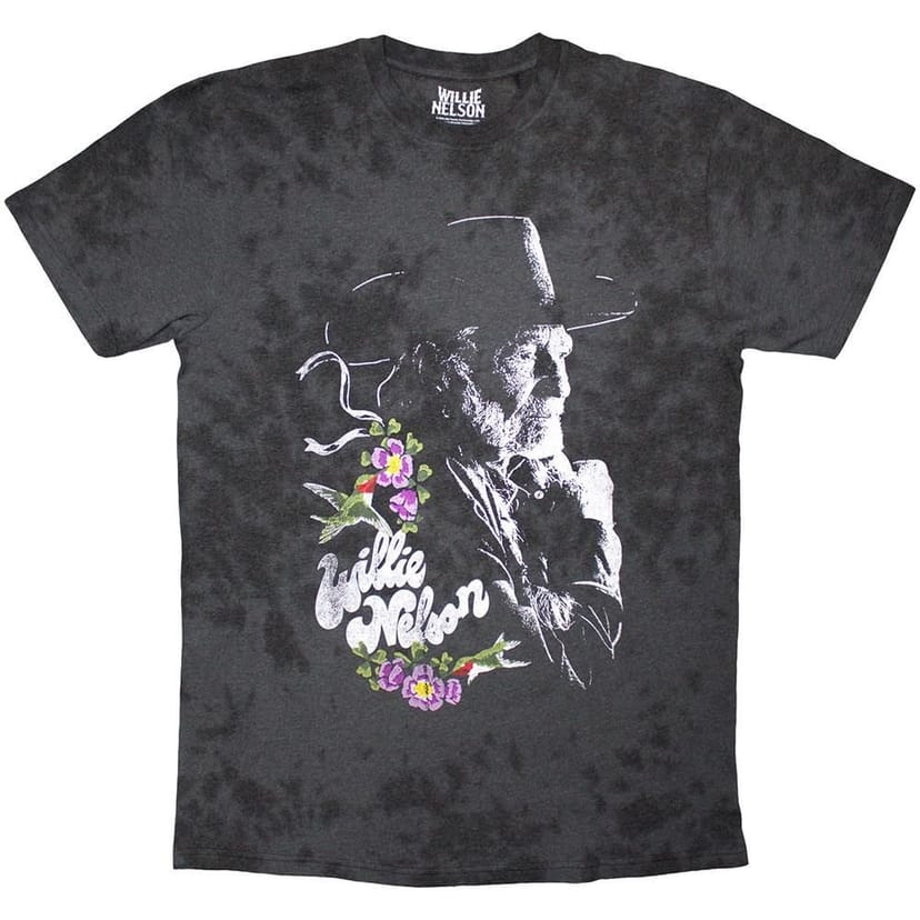 Willie Nelson Willie Nelson Men's Floral Washed T-Shirt in Black - 1
