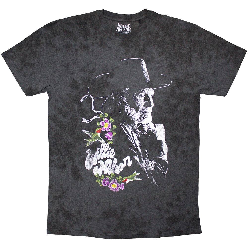 Willie Nelson Willie Nelson Men's Floral Washed T-Shirt in Black - 4