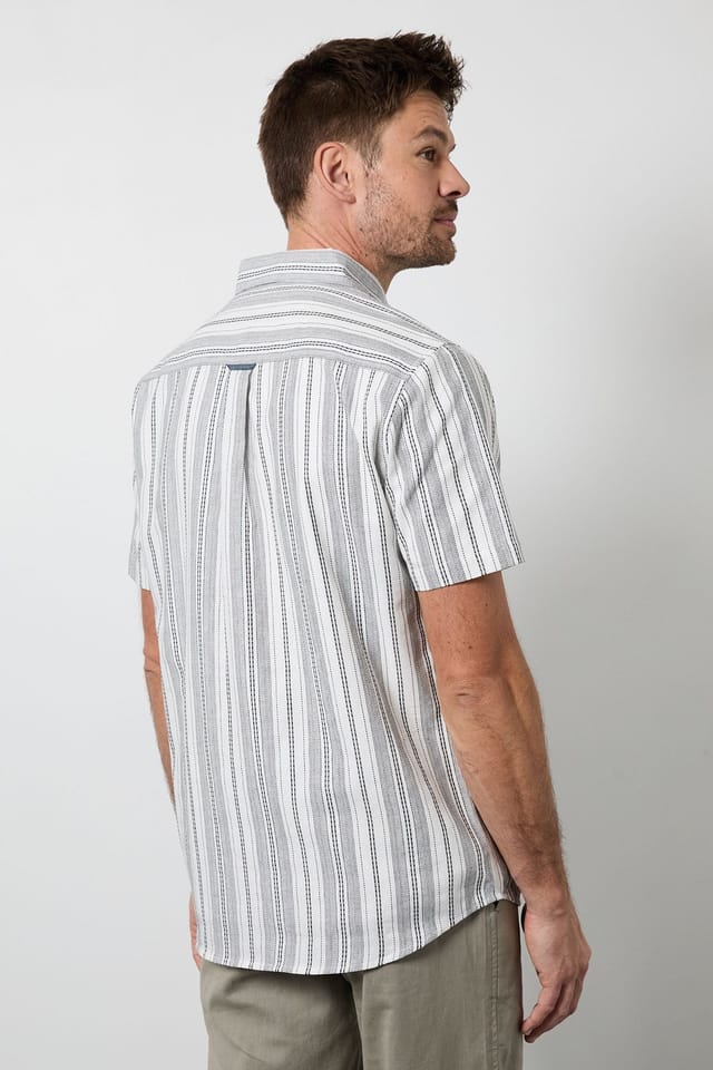 Maine Maine Men's White Striped Short Sleeve Shirt - 3