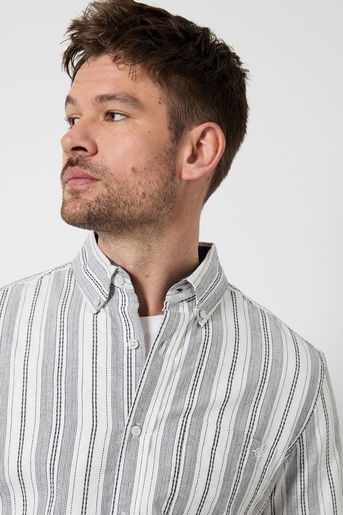 Maine Maine Men's White Striped Short Sleeve Shirt - 4