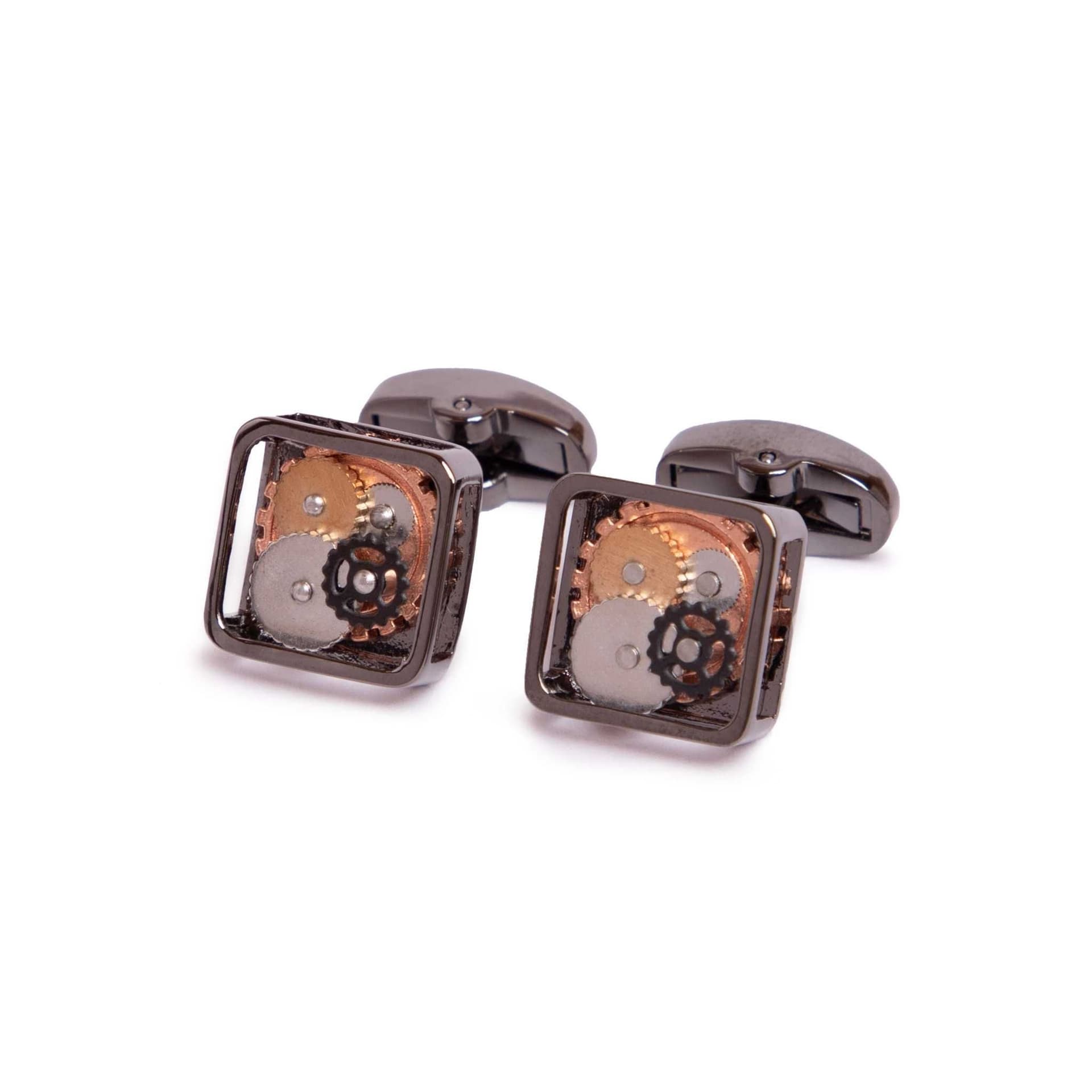 Kennett Kennett Men's Watch Movement Cufflinks - Silver, Gold & Black Gear Design