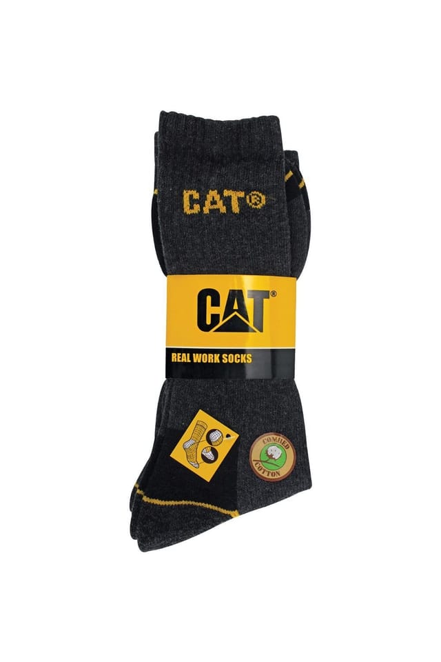 CAT CAT Men's 3 Pack Real Work Cotton Socks in Grey - 2