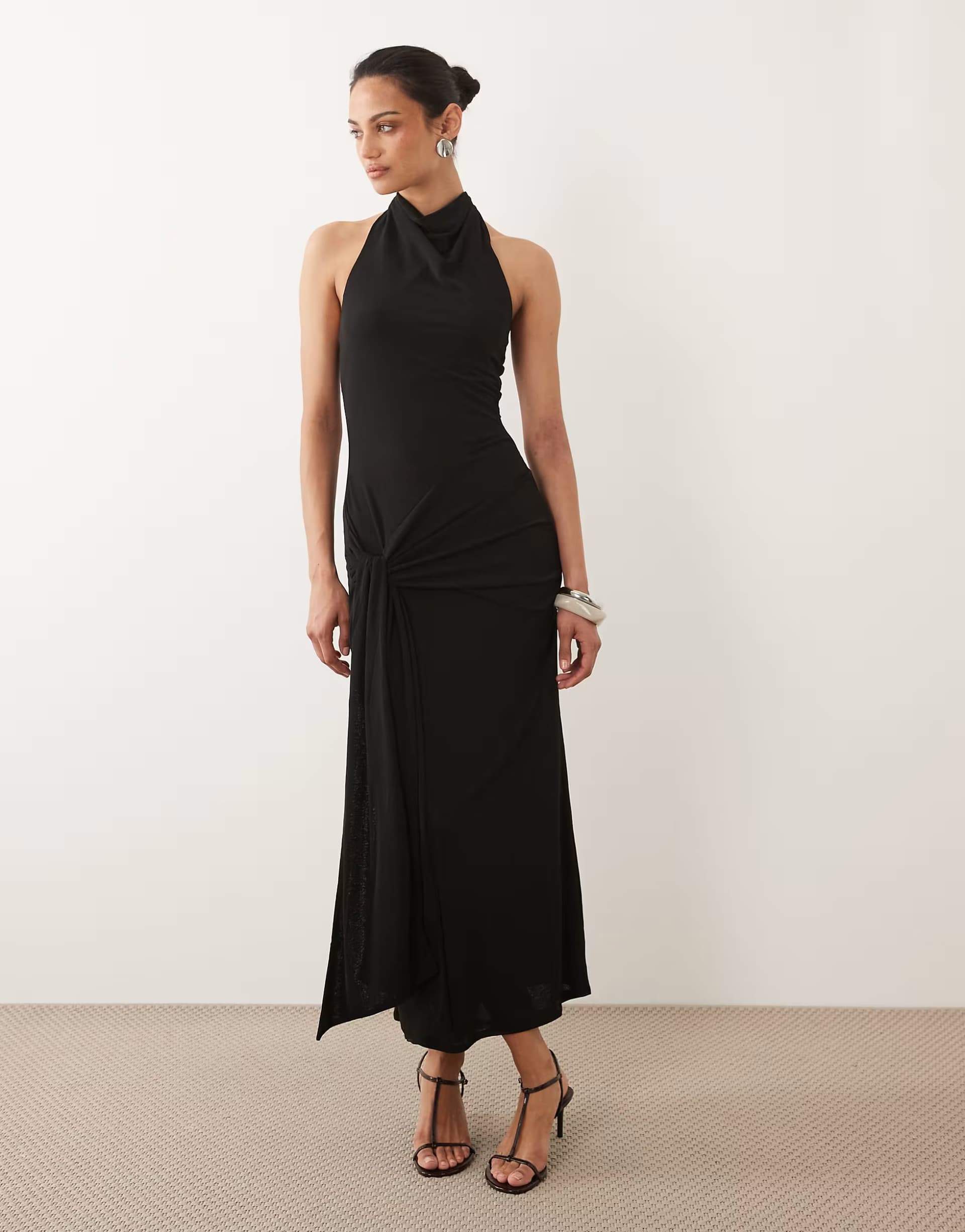 ASOS Mango halterneck backless maxi dress in black