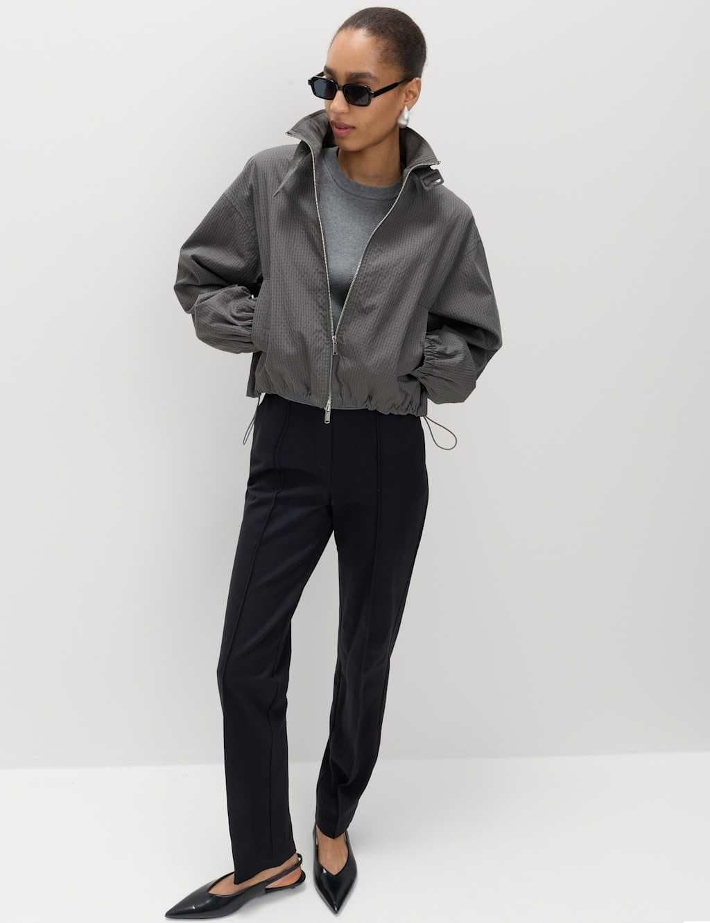 Marks & Spencer M&S Jersey Twill Straight Leg Ankle Grazer Trousers Black