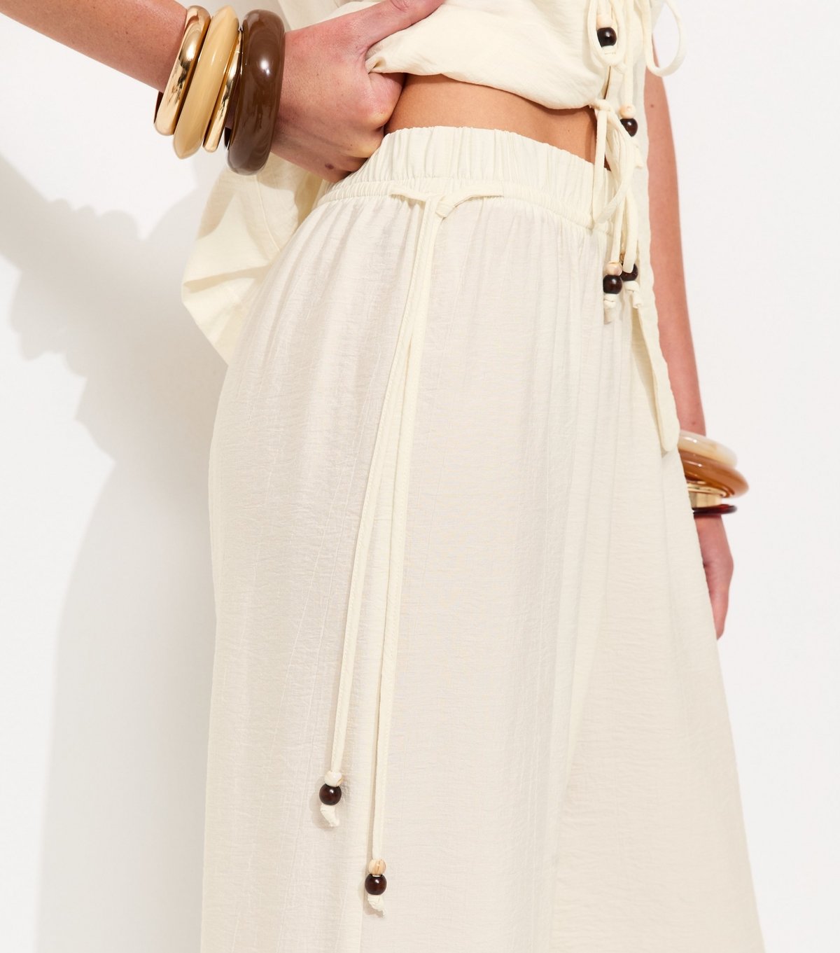 New Look Women's Off White Beaded Tie Wide Leg Trousers New Look - 3