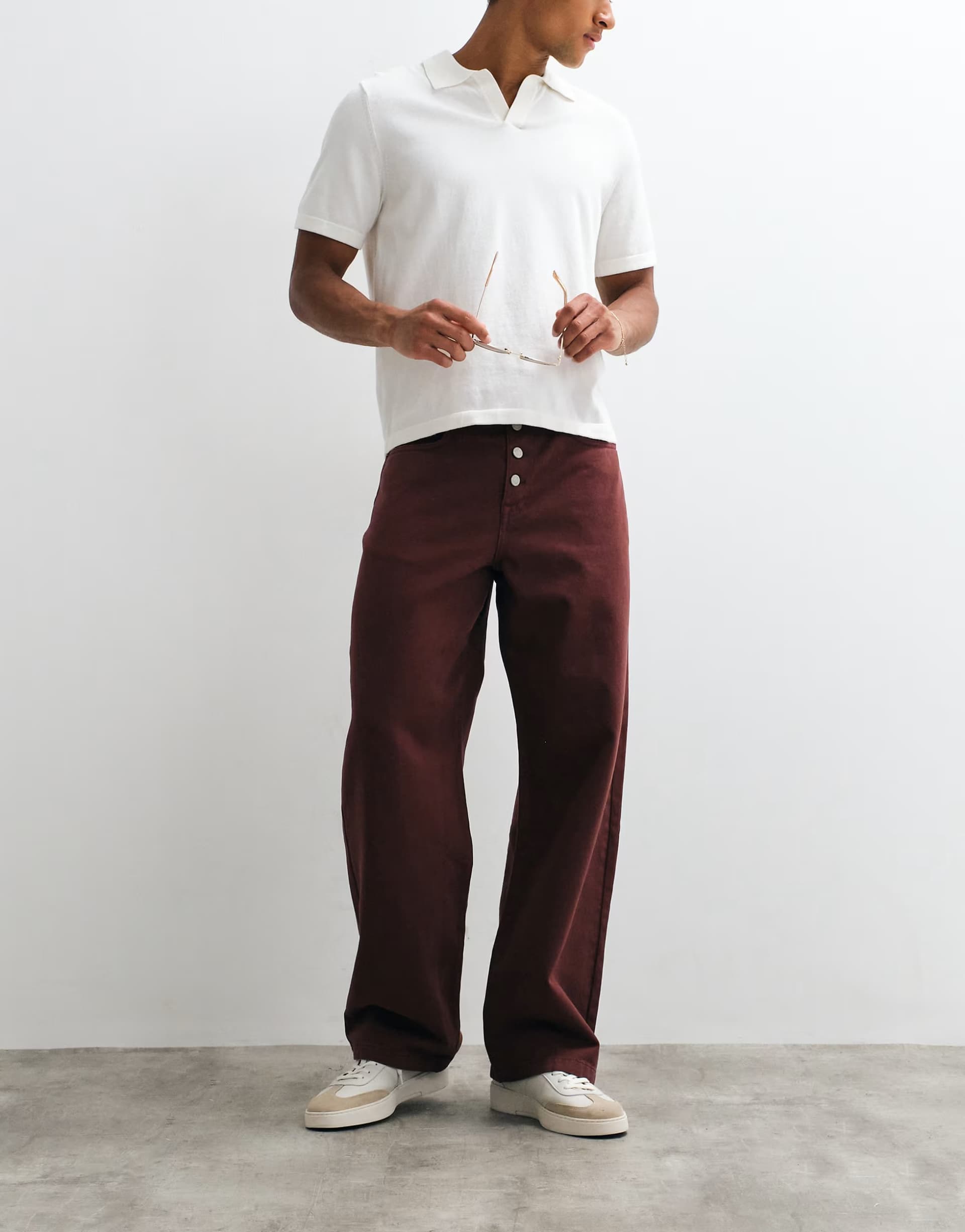 ASOS ASOS DESIGN baggy trousers with exposed buttons in brown