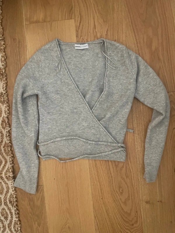 Bershka Grey Wraparound Knit Sweater