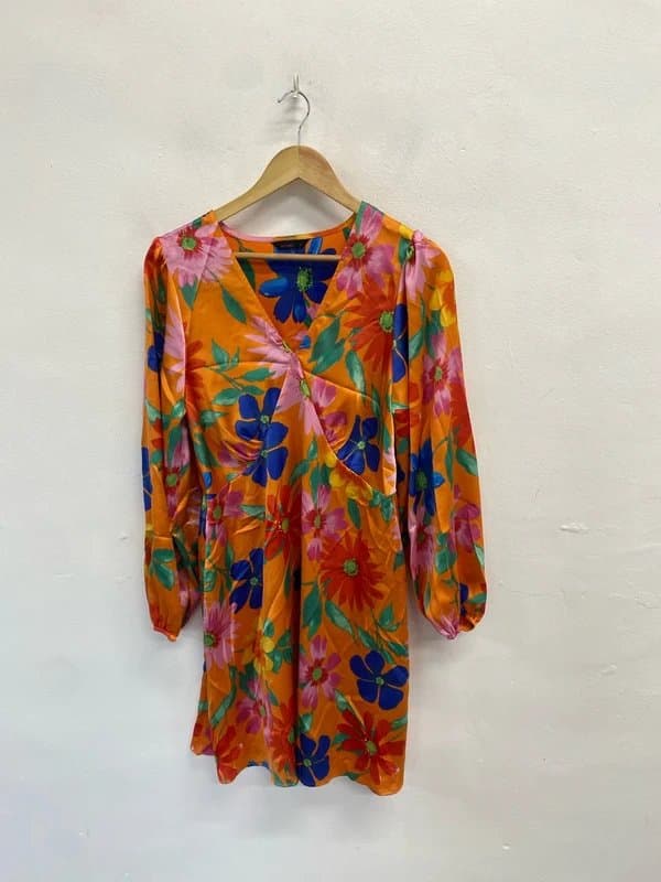 Be Beau Gorgeous be beau orange floral satin midi dress UK 12 KG557