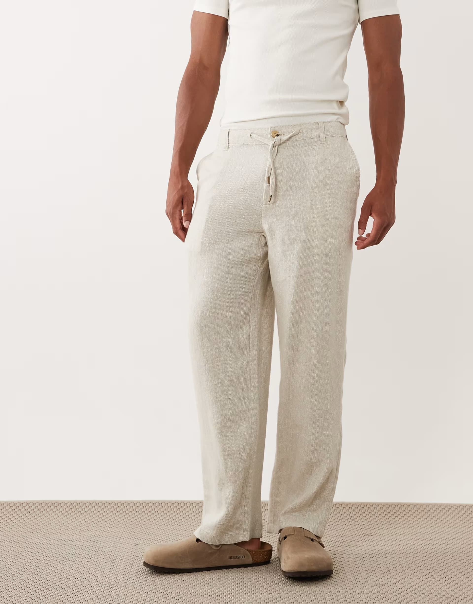 ASOS Jack & Jones Cream Drawstring Tailored Trousers