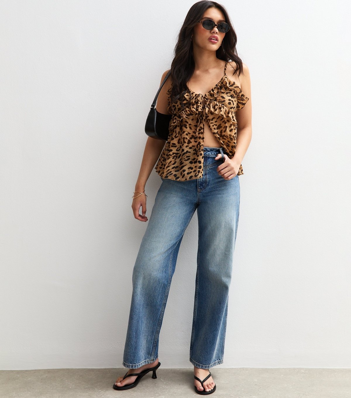 New Look Women's Brown Leopard Print Tie Front Frill Trim Cami Top New Look - 3