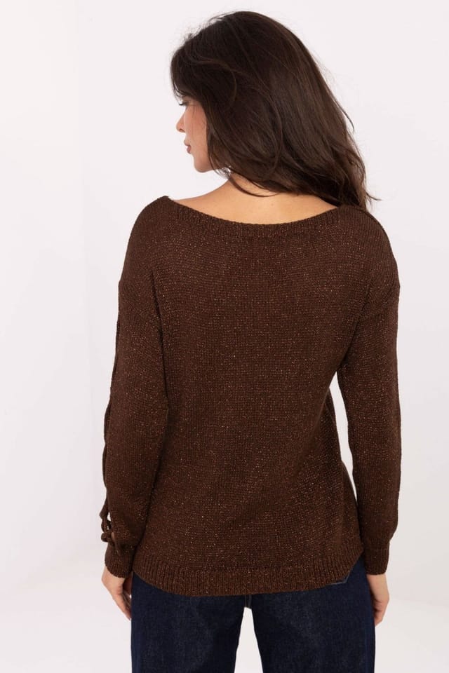 Love Lace Love Lace Women's Elegant Viscose Sweater with Metallic Yarn in Brown - 3