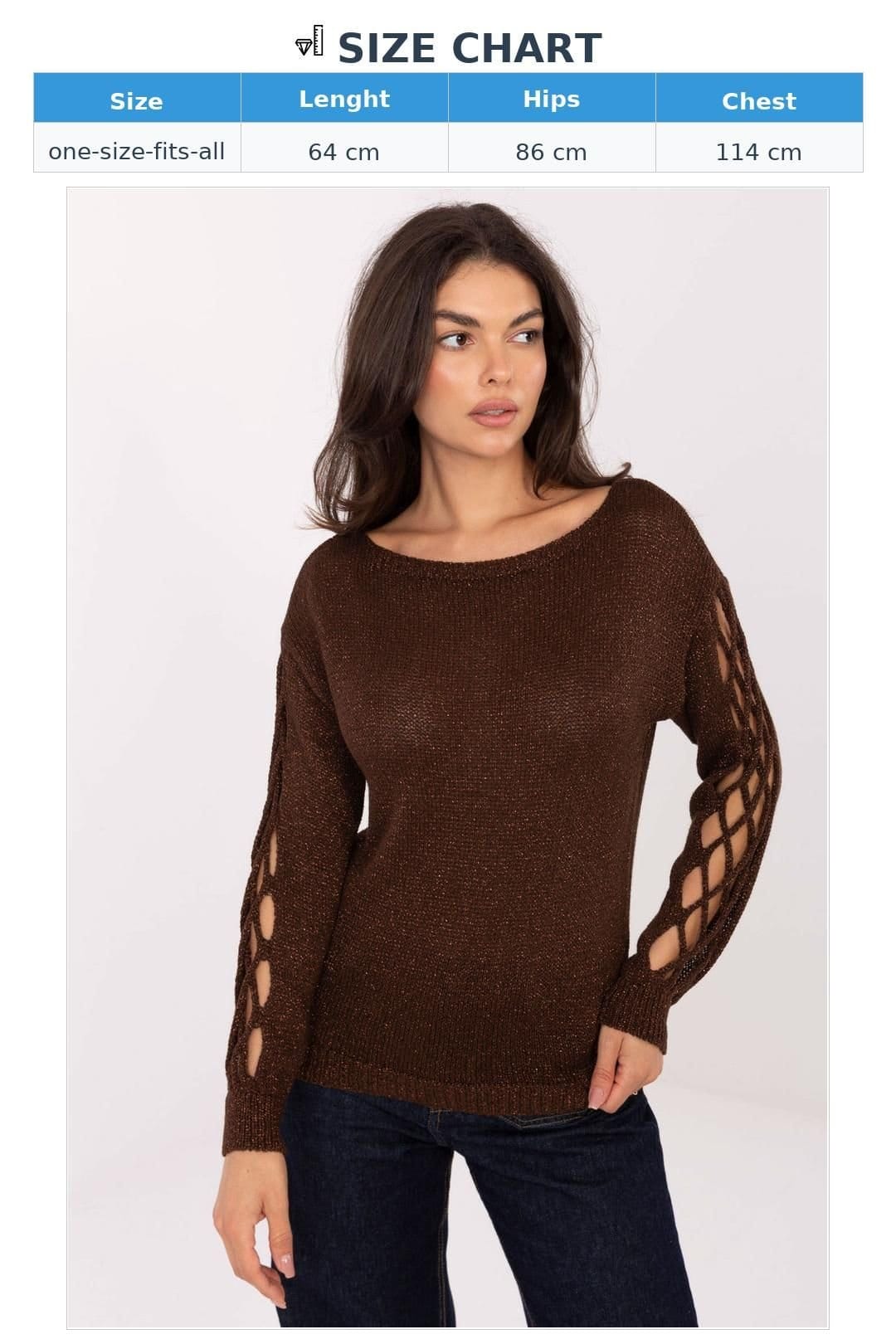 Love Lace Love Lace Women's Elegant Viscose Sweater with Metallic Yarn in Brown - 4