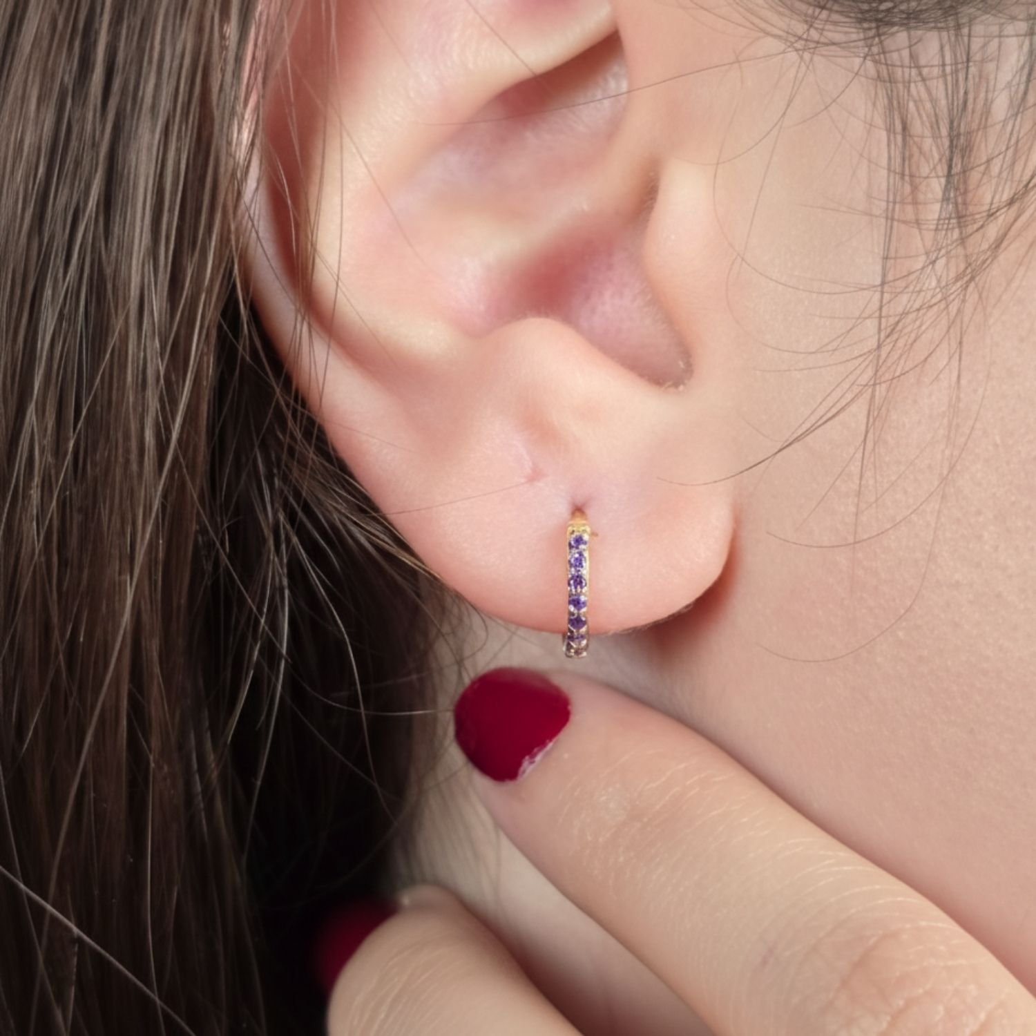 Harfi Harfi Women's Amethyst February Birthstone Small Huggie Hoop Earrings in Purple - 2