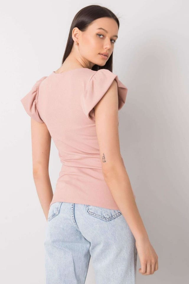 Love Lace Love Lace Women's Ribbed Short Sleeve Frill Trim Blouse in Pink - 3