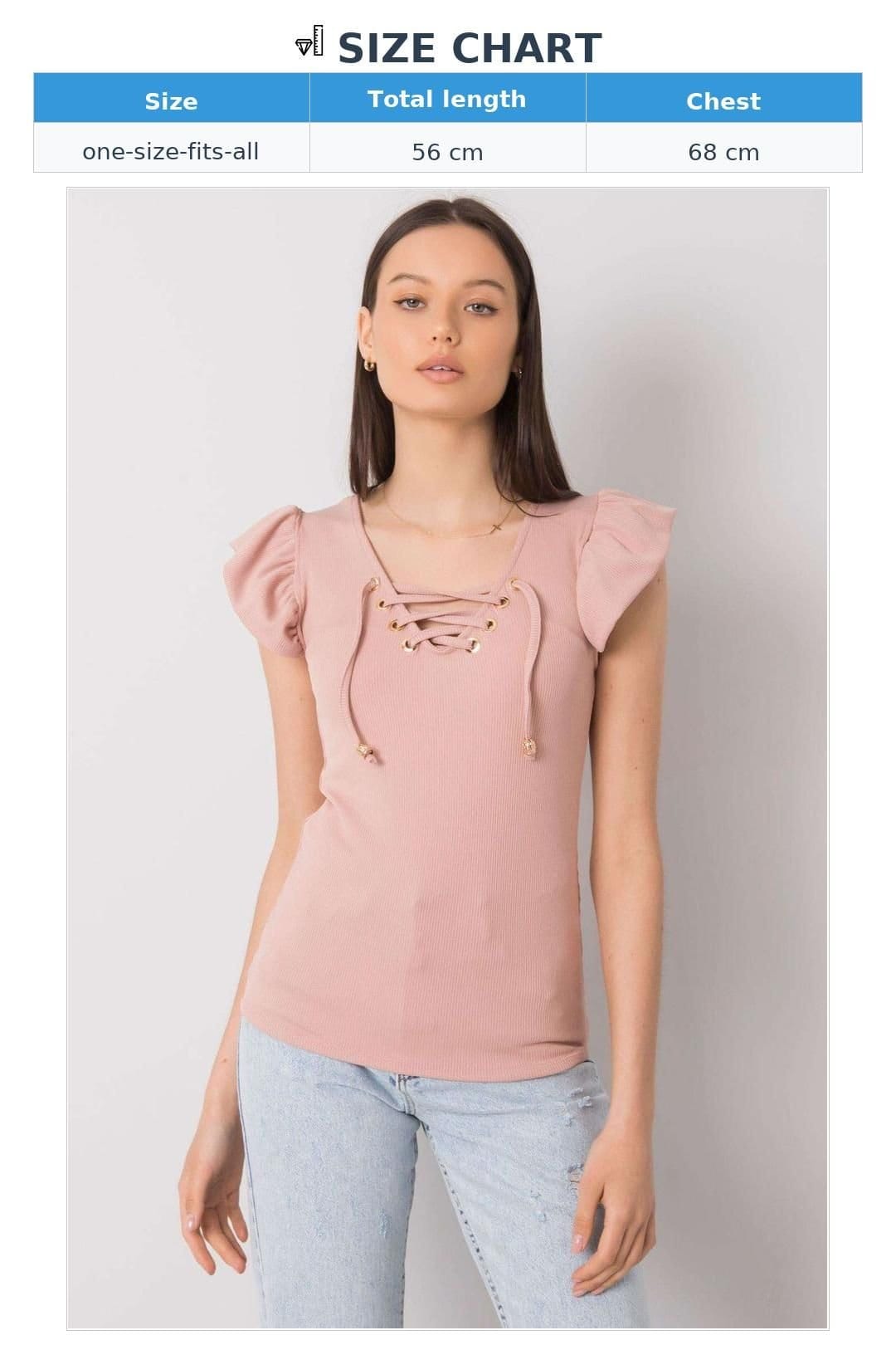 Love Lace Love Lace Women's Ribbed Short Sleeve Frill Trim Blouse in Pink - 4