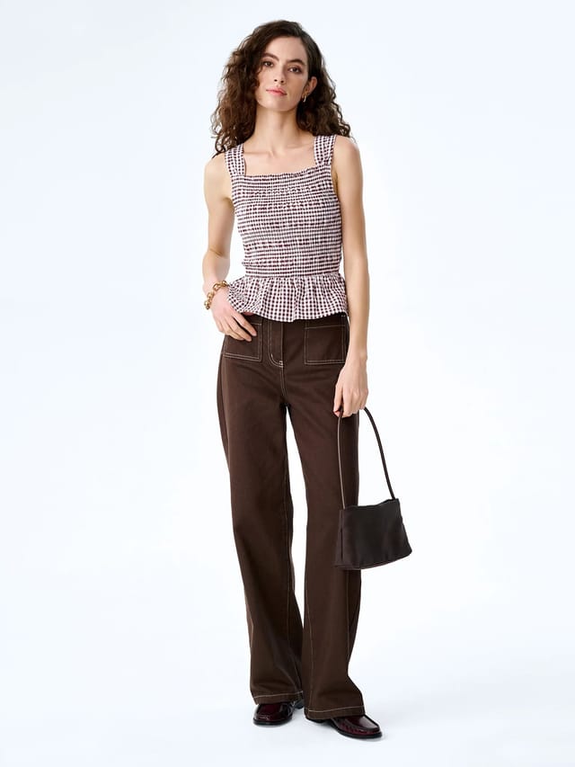OMNES Rain Top in Chocolate/Cream Gingham - 2