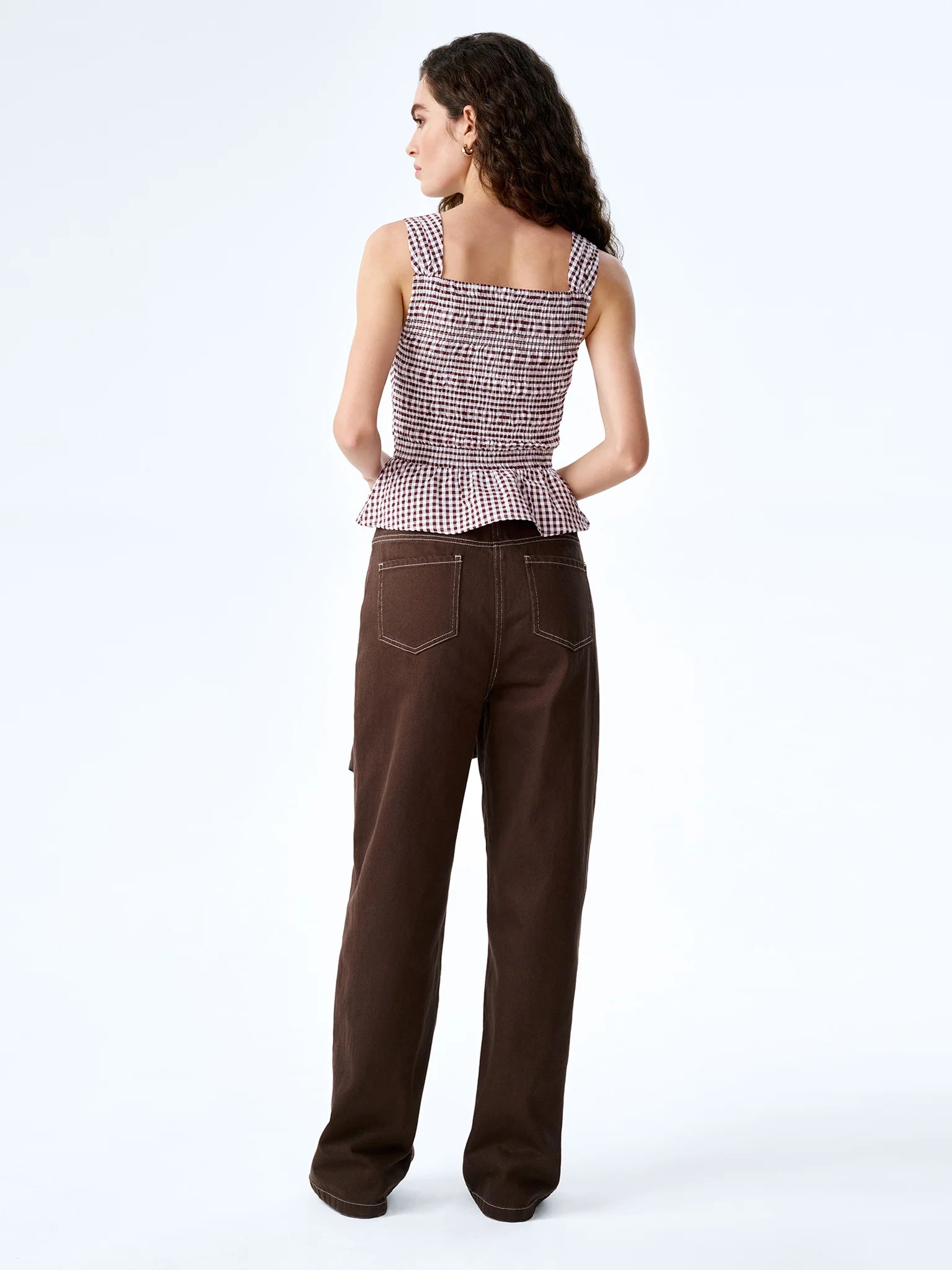 OMNES Rain Top in Chocolate/Cream Gingham - 4