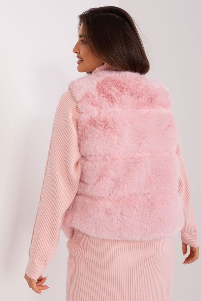 Love Lace Love Lace Women's Faux Fur Sleeveless Vest with Pockets in Pink - 3