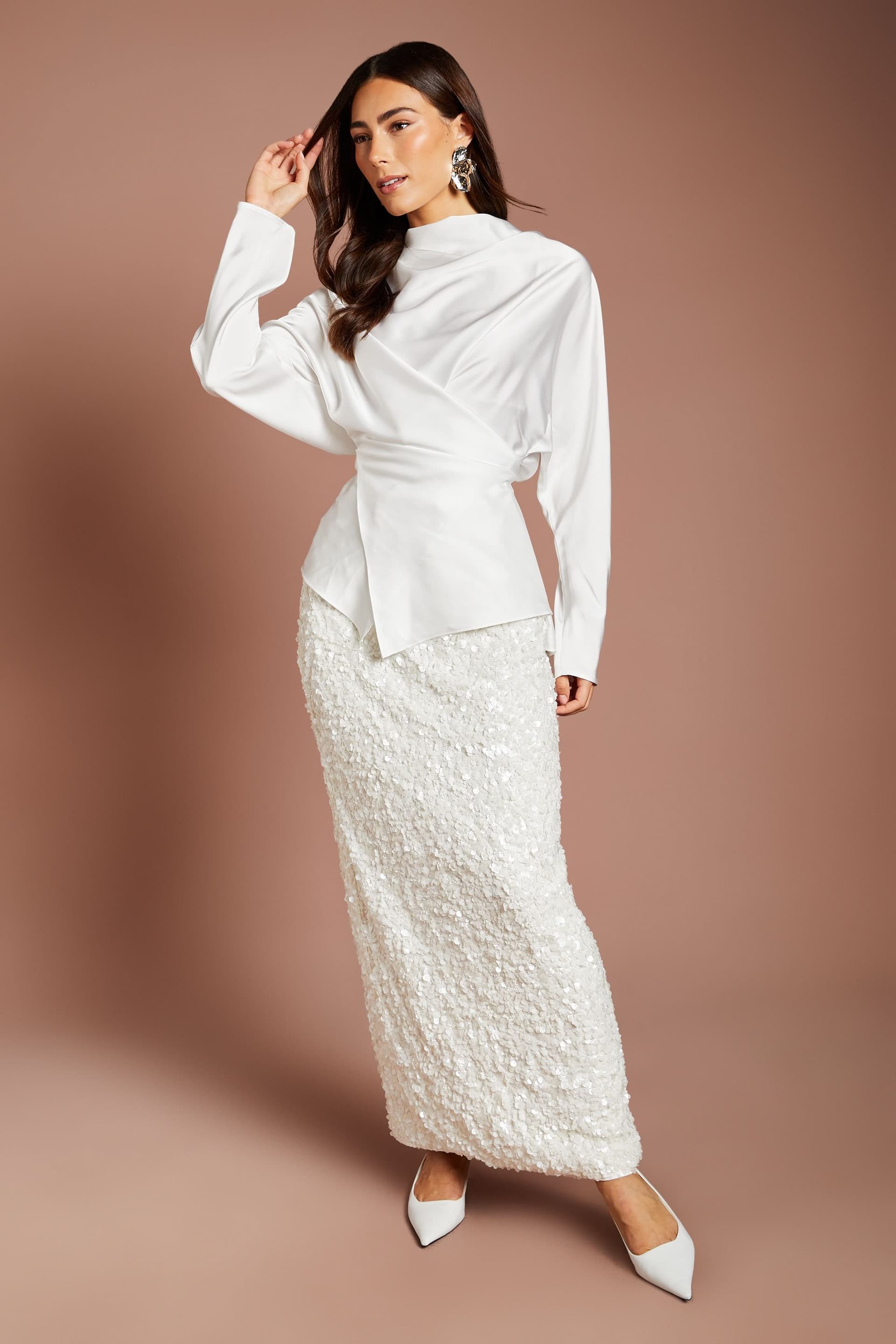 Coast Coast Women's Sequin Column Maxi Skirt in Ivory