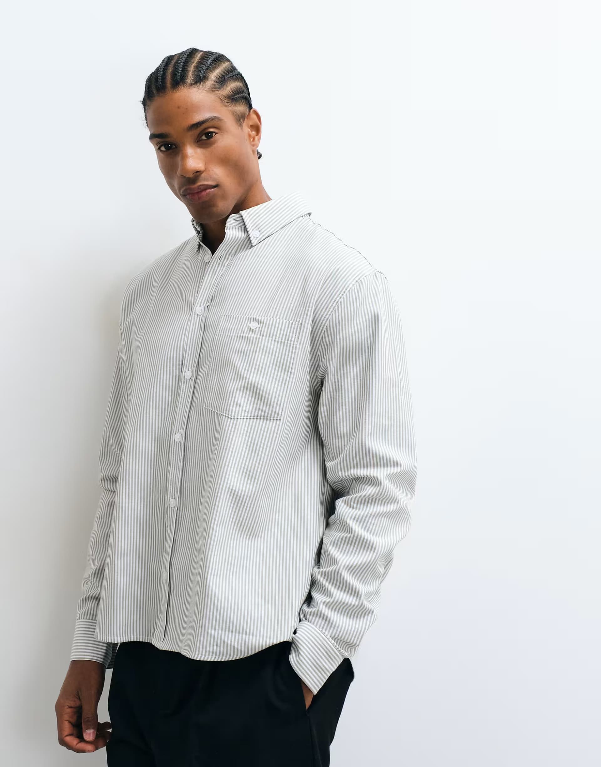 ASOS ASOS DESIGN relaxed oxford stripe shirt in sage green