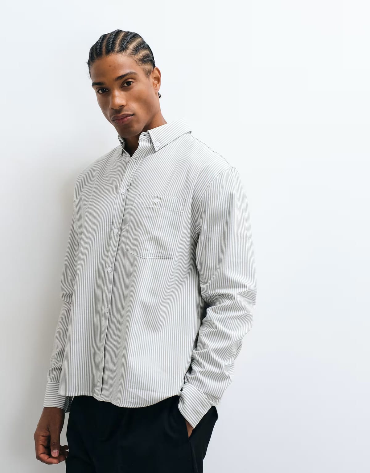 ASOS ASOS DESIGN relaxed oxford stripe shirt in sage green - 1