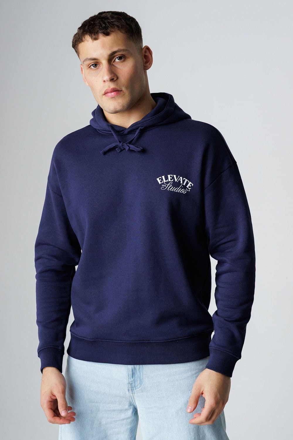 Influence Influence Men's Cotton Blend Graphic Hoody in Navy