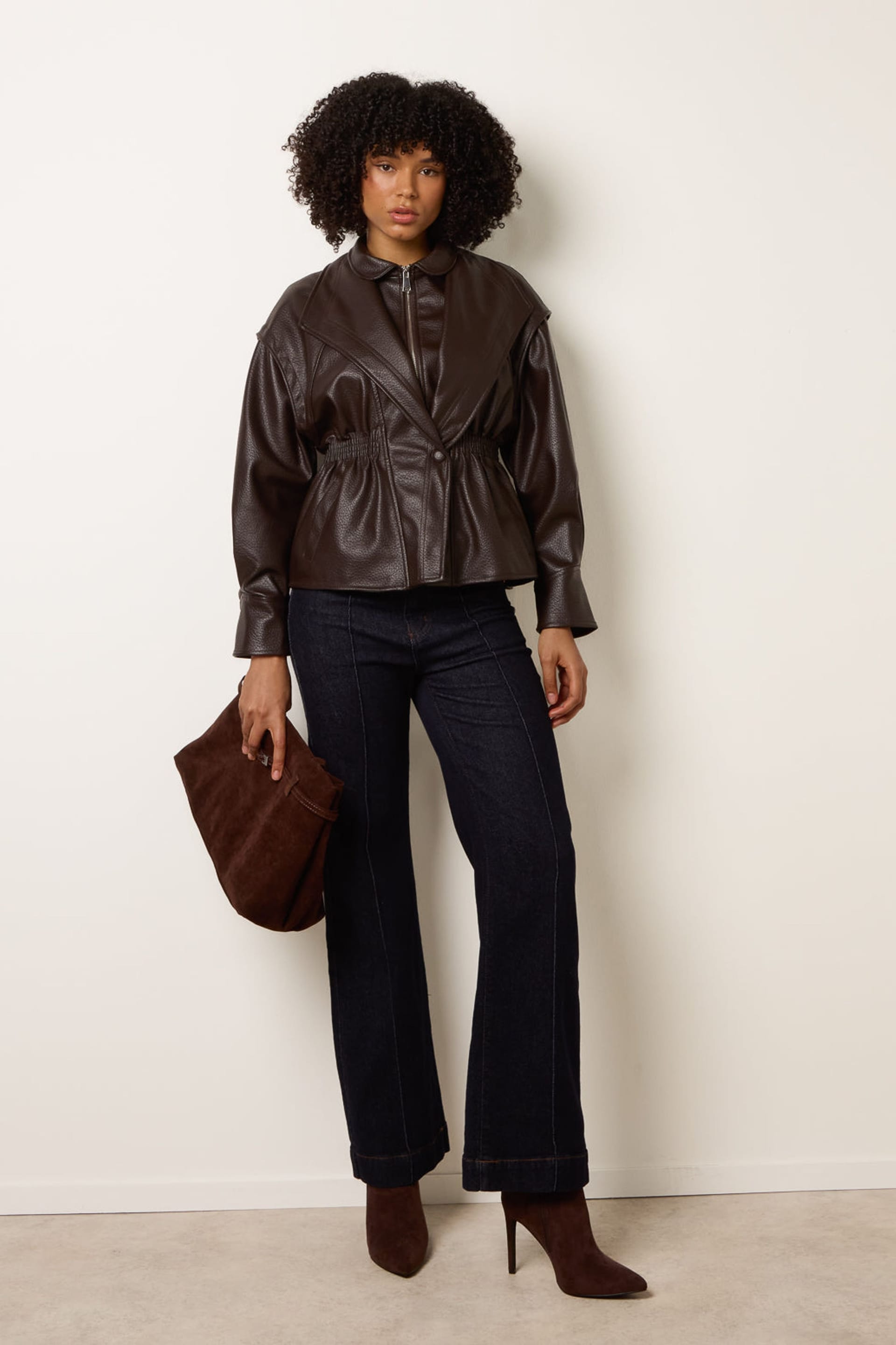Blue Vanilla Blue Vanilla Women's Brown Collared Shirred Waist Faux Leather Jacket - 4
