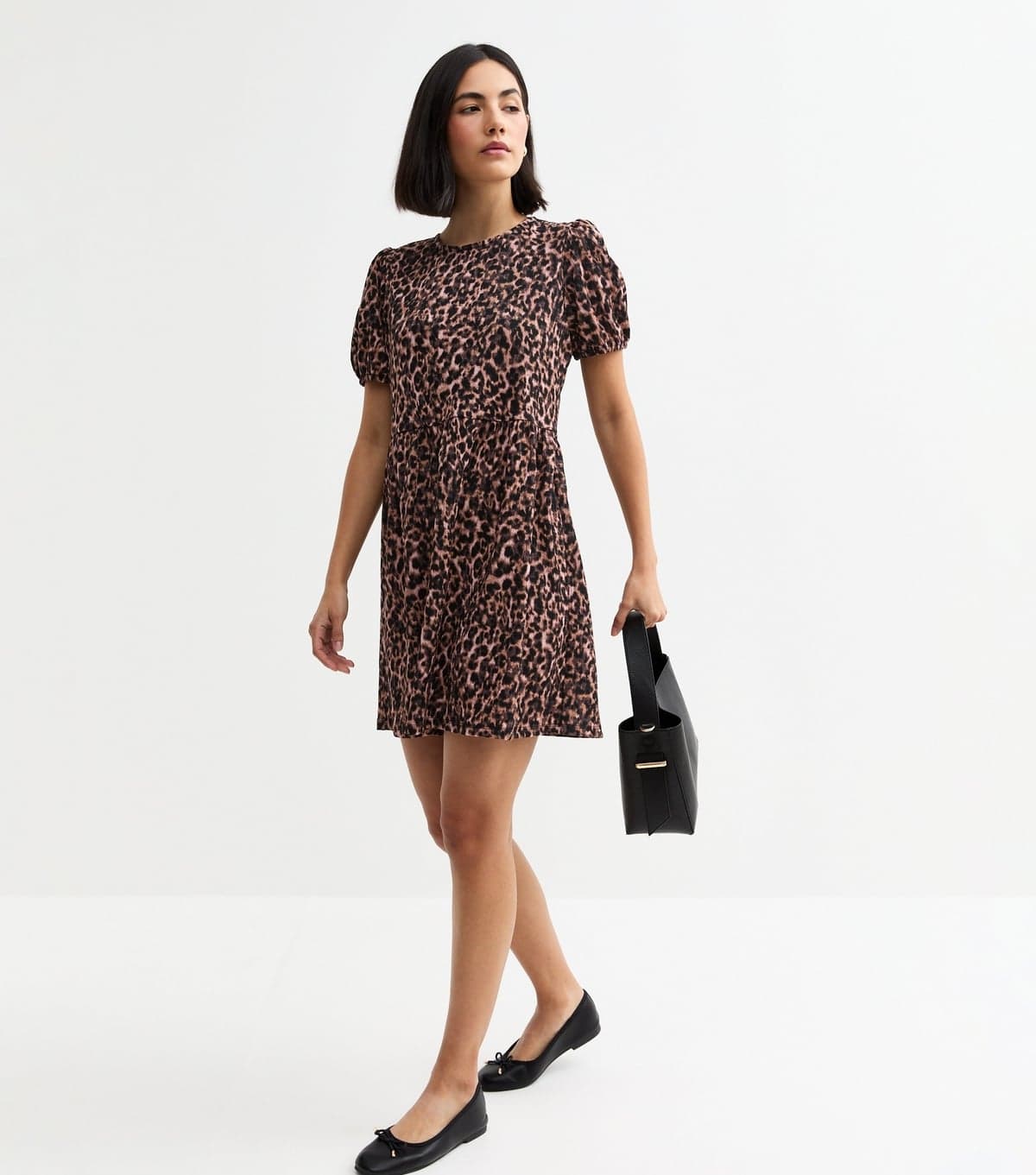 New Look Women's Brown Leopard Print Bow Back Mini Dress New Look