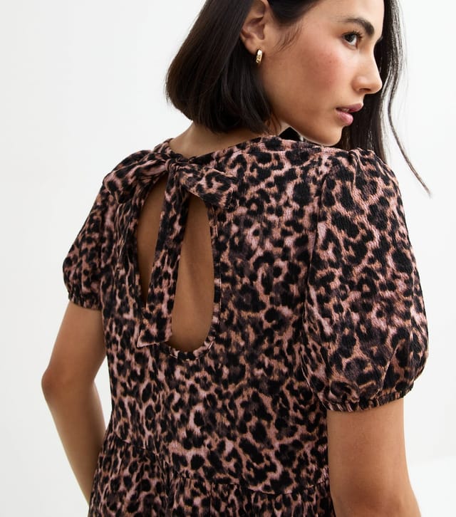 New Look Women's Brown Leopard Print Bow Back Mini Dress New Look - 3