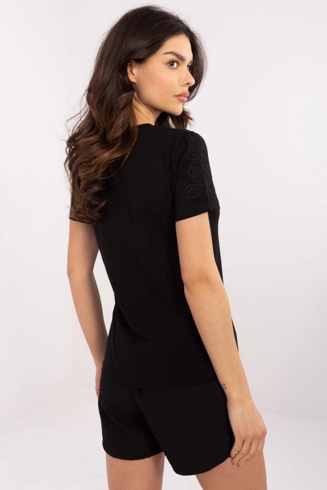 Love Lace Love Lace Women's Everyday Cotton Elastane T-Shirt with Embroidery in Black - 3