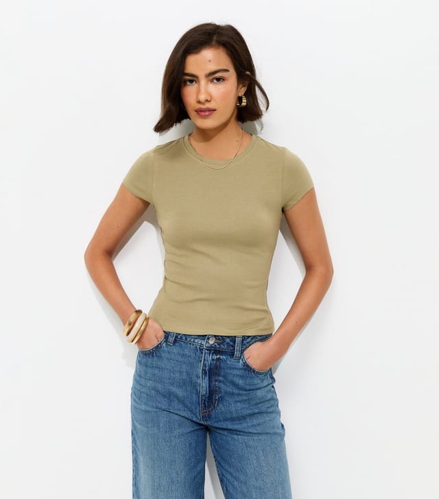 New Look Women's Light Khaki Short Sleeve Baby Tee New Look - 2