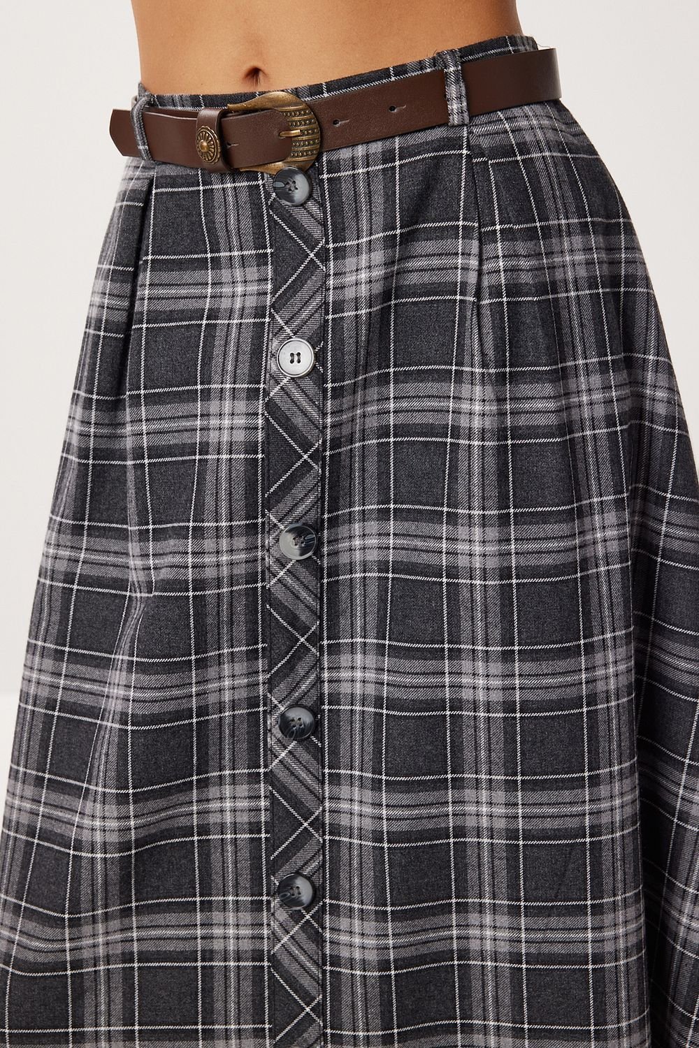 Happiness Istanbul Happiness Istanbul Women's High Waist Midi Skirt with Button Closure in Navy - 4