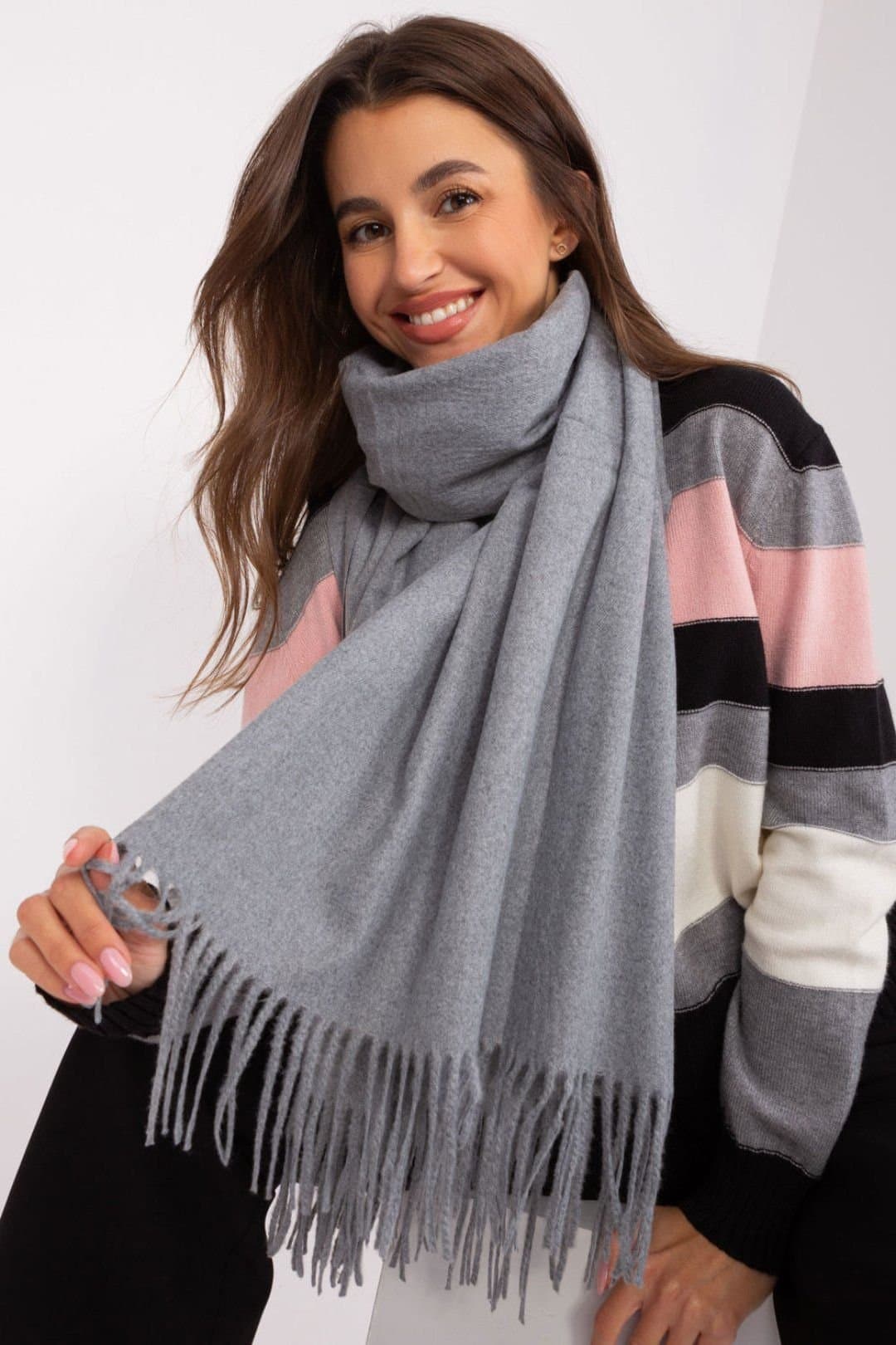 Love Lace Love Lace Grey Wool Extra Long Winter Scarf with Tassels